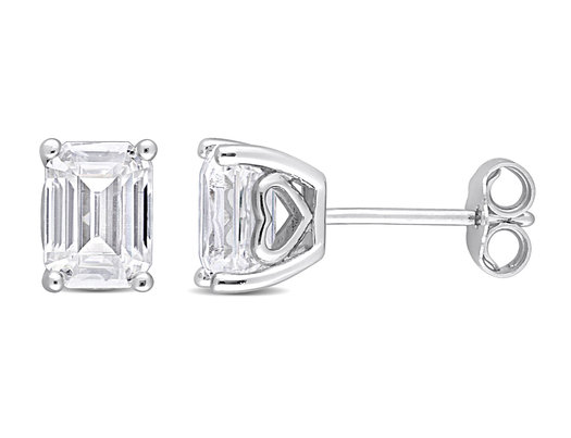 2.00 Carat (ctw) Synthetic Moissanite Emerald-Cut Solitaire Stud Earrings in Sterling Silver