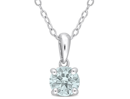7/10 Carat (ctw) Aquamarine Solitaire Pendant Necklace in Sterling Silver with Chain