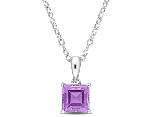 1.00 Carat (ctw) Princess-Cut Amethyst Solitaire Pendant Necklace in Sterling Silver with Chain