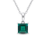 1.15 Carat (ctw) Princess-Cut Lab-Created Emerald Solitaire Pendant Necklace in Sterling Silver with Chain