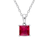 1.45 Carat (ctw) Princess-Cut Lab-Created Ruby Solitaire Pendant Necklace in Sterling Silver with Chain