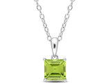 1.20 Carat (ctw) Princess-Cut Peridot Solitaire Pendant Necklace in Sterling Silver with Chain