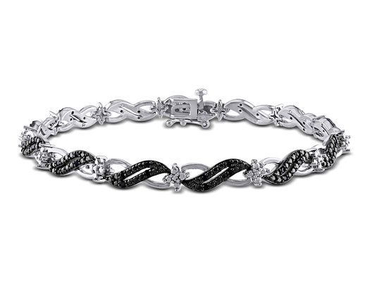 1/4 Carat (ctw) Black Diamond Tennis Infinity Bracelet in Sterling Silver (7.5 Inches)