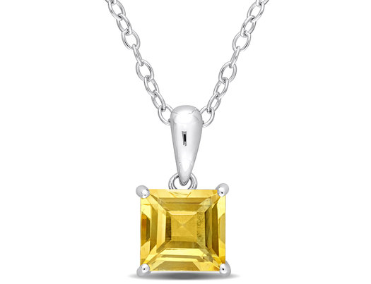 1.05 Carat (ctw) Princess-Cut Citrine Solitaire Pendant Necklace in Sterling Silver with Chain