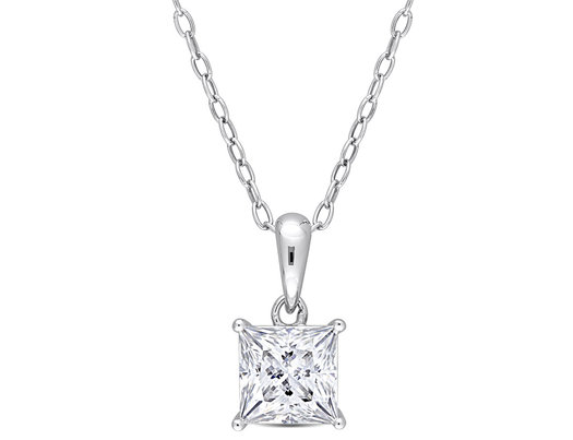 1.25 Carat (ctw) Lab-Created Moissanite Princess-Cut Solitaire Pendant Necklace in Sterling Silver with Chain (8mm)