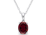 2.20 Carat (ctw) Garnet Solitaire Oval Pendant Necklace in Sterling Silver with Chain