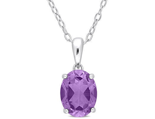2.00 Carat (ctw) Amethyst Solitaire Oval Pendant Necklace in Sterling Silver with Chain