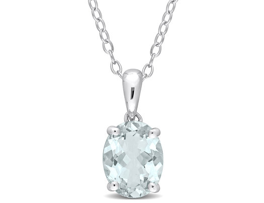 1.50 Carat (ctw) Aquamarine Solitaire Oval Pendant Necklace in Sterling Silver with Chain