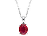 2.95 Carat (ctw) Lab-Created Ruby Solitaire Oval Pendant Necklace in Sterling Silver with Chain