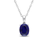 2.95 Carat (ctw) Lab-Created Blue Sapphire Solitaire Oval Pendant Necklace in Sterling Silver with Chain