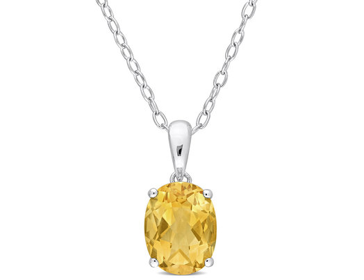 1.65 Carat (ctw) Citrine Solitaire Oval Pendant Necklace in Sterling Silver with Chain