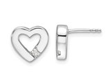 Sterling Silver Button Heart Post Earrings with Accent Diamond
