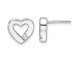 Sterling Silver Button Heart Post Earrings with Accent Diamond