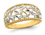 14K Yellow Gold Diamond-Cut Filigree Leaf Ring (SZIE 7)
