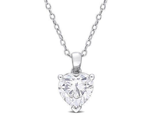 2.00 Carat (ctw) Lab-Created Moissanite Solitaire Heart Pendant Necklace in Sterling Silver with Chain (8mm)