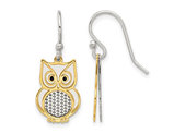 Yellow Plated Sterling Silver Owl Charm Dangle Earrings