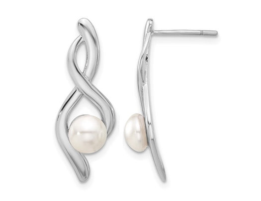 Freshwater Cultured Pearl 3-4mm Dangle Infinity Earrings in Sterling Silver