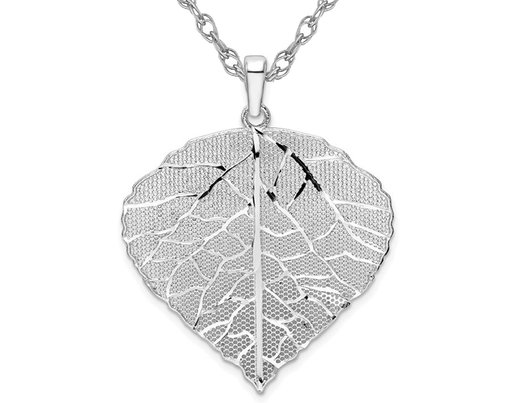 Sterling Silver Large Leaf Pendant Necklace with Chain