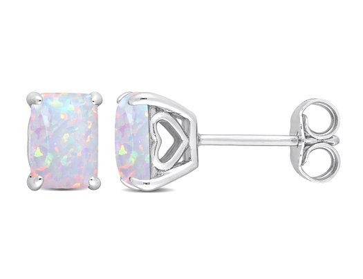 1.40 Carat (ctw) Lab-Created Opal Octagon Solitaire Earrings in Sterling Silver