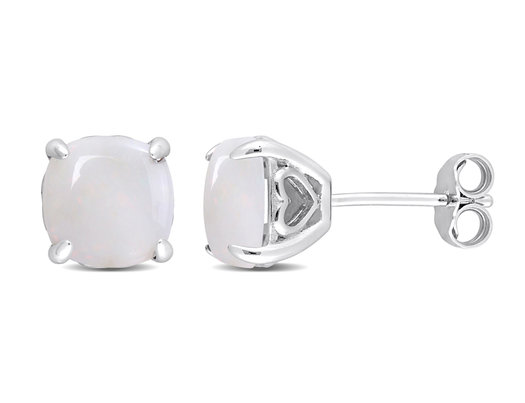 2.70 Carat (ctw) Opal Solitaire Stud Earrings in Sterling Silver (8mm)