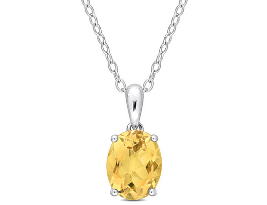 1.65 Carat (ctw) Citrine Solitaire Oval Pendant Necklace in Sterling Silver with Chain