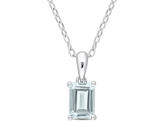 0.95 Carat (ctw) Aquamarine Emerald-Cut Pendant Necklace in Sterling Silver with Chain