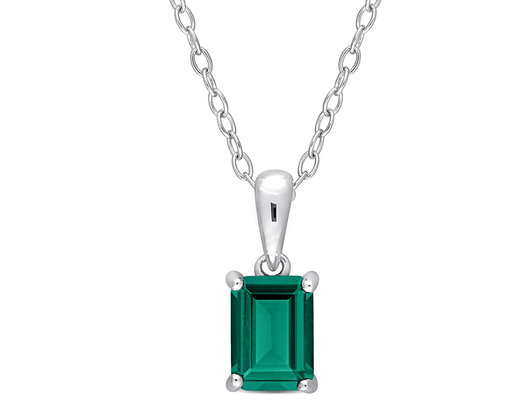 7/8 Carat (ctw) Emerald-Cut Lab-Created Emerald Solitaire Pendant Necklace in Sterling Silver with Chain