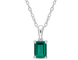 7/8 Carat (ctw) Emerald-Cut Lab-Created Emerald Solitaire Pendant Necklace in Sterling Silver with Chain