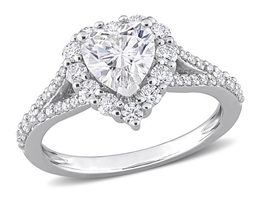 1.57 Carat (ctw) Synthetic Moissanite Heart Engagement Ring in Sterling Silver