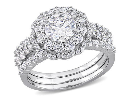 2.00 Carat (ctw) Synthetic Moissanite Engagement Wedding Ring Set in Sterling Silver