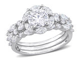 2.95 Carat (ctw) Synthetic Moissanite Floral Bridal Engagement Wedding Ring Set in Sterling Silver