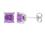 2.00 Carat (ctw) Amethyst Princess-Cut Solitaire Stud Earrings in Sterling Silver
