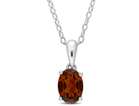 0.95 Carat (ctw) Garnet Solitaire Oval Pendant Necklace in Sterling Silver with Chain