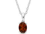 0.95 Carat (ctw) Garnet Solitaire Oval Pendant Necklace in Sterling Silver with Chain