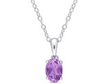 7/10 Carat (ctw) Amethyst Solitaire Oval Pendant Necklace in Sterling Silver with Chain