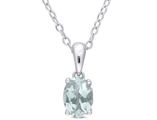3/5 Carat (ctw) Aquamarine Solitaire Oval Pendant Necklace in Sterling Silver with Chain