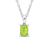 1.00 Carat (ctw) Peridot Emerald-Cut Pendant Necklace in Sterling Silver with Chain