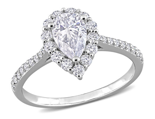 1.40 Carat (ctw) Synthetic Moissanite Teardrop Halo Engagement Ring In Sterling Silver