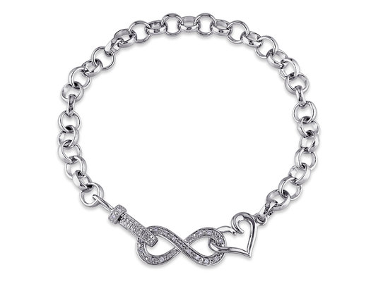 1/10 Carat (ctw) Diamond Infinity Heart Bracelet in Sterling Silver