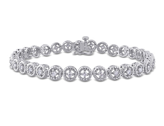 1.00 Carat (ctw) Diamond Tennis Link Bracelet in Sterling Silver