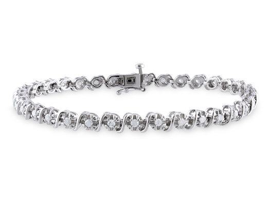 1.00 Carat (ctw) Diamond S-Shape Link Bracelet in Sterling Silver