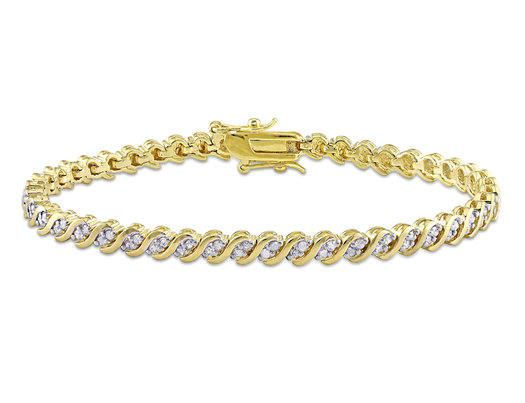 1.00 Carat (ctw) Diamond S-Link Bracelet in  Yellow Sterling Silver