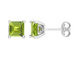2.40 Carat (ctw) Square Peridot Solitaire Stud Earrings in Sterling Silver
