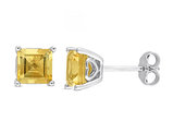 2.10 Carat (ctw) Citrine Princess-Cut Solitaire Stud Earrings in Sterling Silver