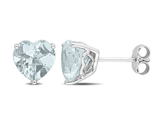 3.00 Carat (ctw) Aquamarine Heart-Shape Solitaire Stud Earrings in Sterling Silver