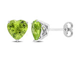 3.34 Carat (ctw) Peridot Heart-Shape Solitaire Stud Earrings in Sterling Silver