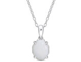 1.00 Carat (ctw) Opal Solitaire Oval Pendant Necklace in Sterling Silver with Chain