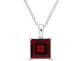 3.10 Carat (ctw) Princess-Cut Garnet Solitaire Pendant Necklace in Sterling Silver with Chain