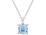 3.00 Carat (ctw) Princess-Cut Blue Topaz Solitaire Pendant Necklace in Sterling Silver with Chain