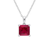 3.06 Carat (ctw) Lab-Created Ruby Princess Solitaire Pendant Necklace in Sterling Silver with Chain